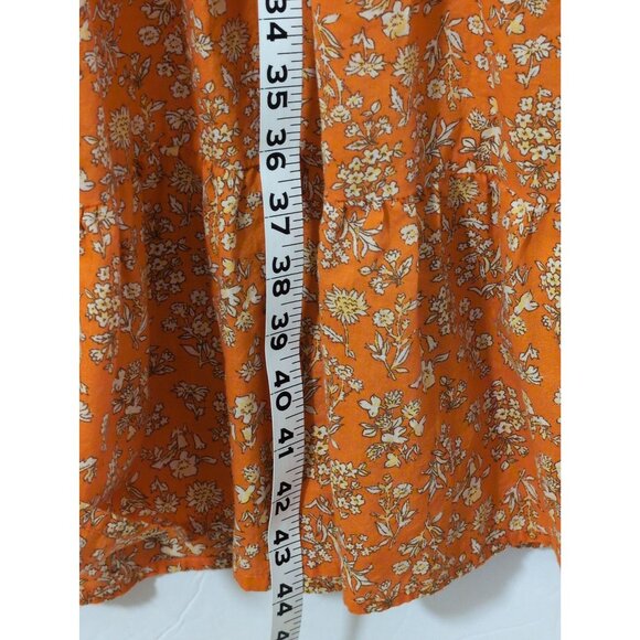 Loft Midi Dress S Petite Orange Floral Cottagecore Prairie 3/4 Sleeve V-Neck - Picture 9 of 9